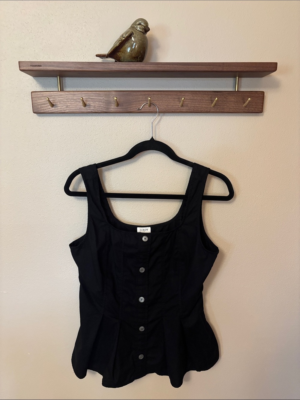 J. Crew Black Button-Front Peplum Tank